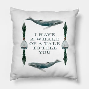 Ocean Quote Ship In a Bottle Seaweed Blue Whale Nautical Watercolor Pillow