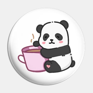 Panda bear hugging a cup of coffee Pin