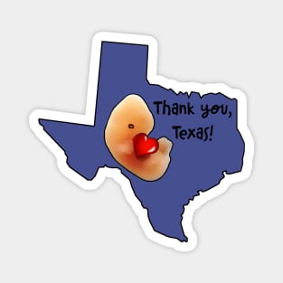 Thank you, Texas! Embryo hugging cartoon-style heart-shape inside Texas map. Magnet