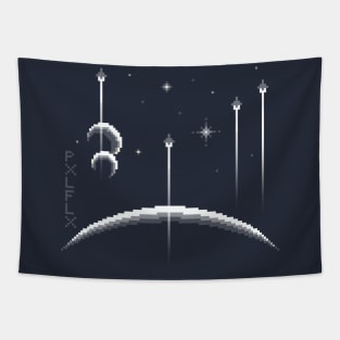 SciFi Ships Into Space pixel art Tapestry