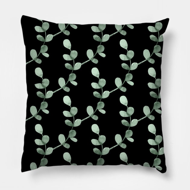 Eucalyptus leaf pattern on black Pillow by hedehede