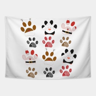 Santa Claus made of paw prints Tapestry