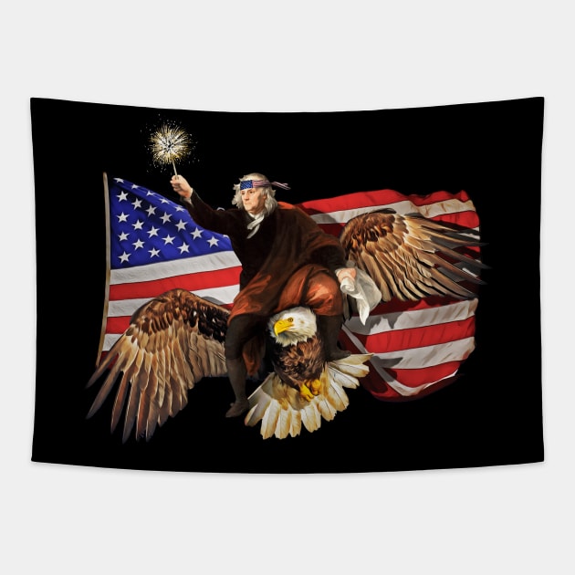 Ben Franklin Riding Eagle American Flag Tapestry by HolidayoftheWeek