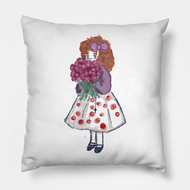 Picking Roses Pillow by HappyRandomArt