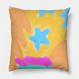 Orange red blue yellow watercolor abstract art Pillow