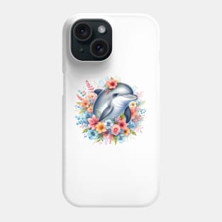 A dolphin decorated with beautiful colorful flowers. Phone Case