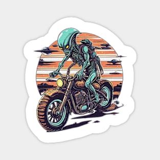 alien riding a motor bike Magnet