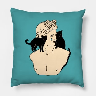 Greek God Black Cat in blue Pillow