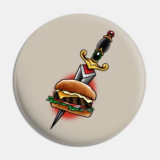 Burger Dagger Traditional Tattoo Full Color Pin