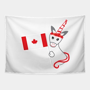 Canada Day Unicorn Holding The flag of Canada Tapestry