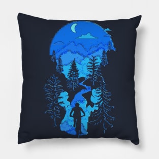 Bike Mountain Biking Moon Bliss Trail Rider Silhouette Blues Pillow