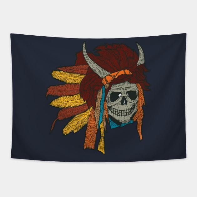 Colorful Indian Skull Tapestry by Mako Design 