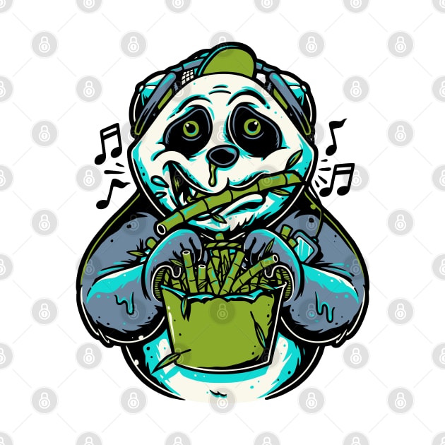 Panda playing bamboo flute by Mako Design 