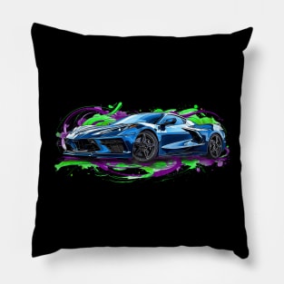 Blue C8 Supercar Racecar Muscle Car Sportscar Green Purple Splash C8 Pillow