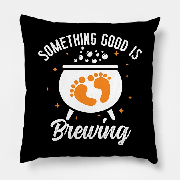 Pregnancy Baby Reveal Halloween Something Good Is Brewing Pillow by PhiloArt