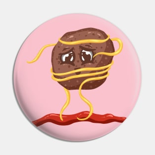 Meatball and Spaghetti Pasta Logo Cartoon Character Pin