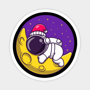 Cute Astronaut Sleeping On Moon Cartoon Magnet