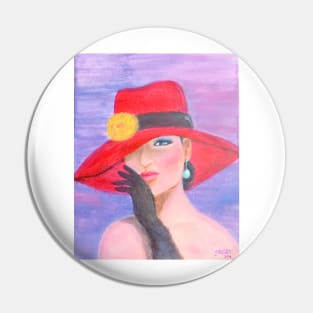 Incognito. Elegant lady wearing a red hat Pin