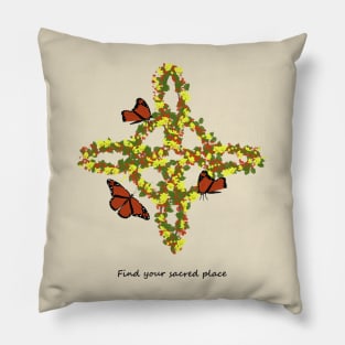 Witch's Knot Symbol Flower Butterflies Pillow