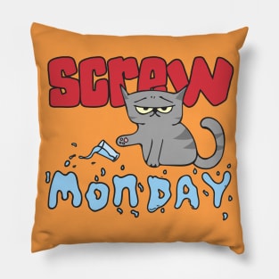 Screw Monday Funny Cat Illustration Pillow