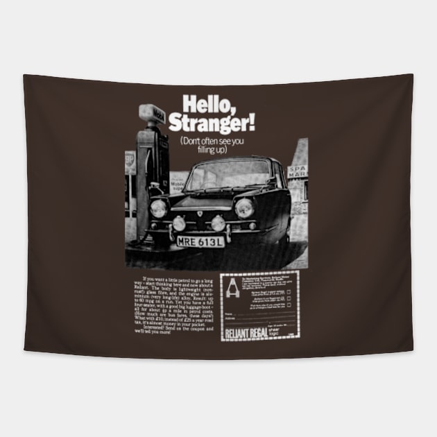 RELIANT REGAL THREE-WHEELER - advert Tapestry by Throwback Motors