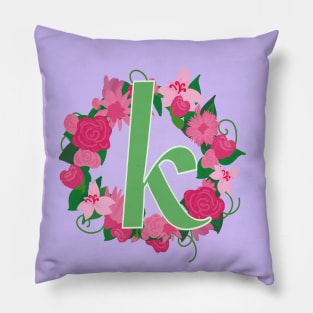 Monogram K, Personalized Floral InitiaI Pillow