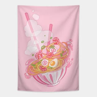 The cute pink ramen bowl with shrimps and noodle Tapestry