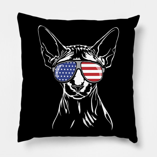 Proud Sphynx American Flag sunglasses gift patriotic cat Pillow by wilsigns