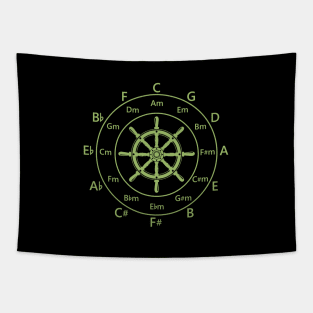 Circle of Fifths Ship Steering Wheel Light Green Tapestry