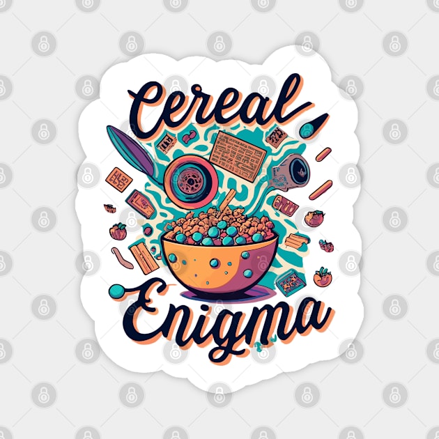 Cereal Enigma Funny - Retro Breakfast Cartoon Gift Magnet by stickercuffs