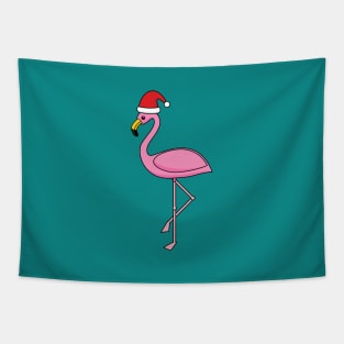 Christmas Flamingo with Santa Hat Tapestry