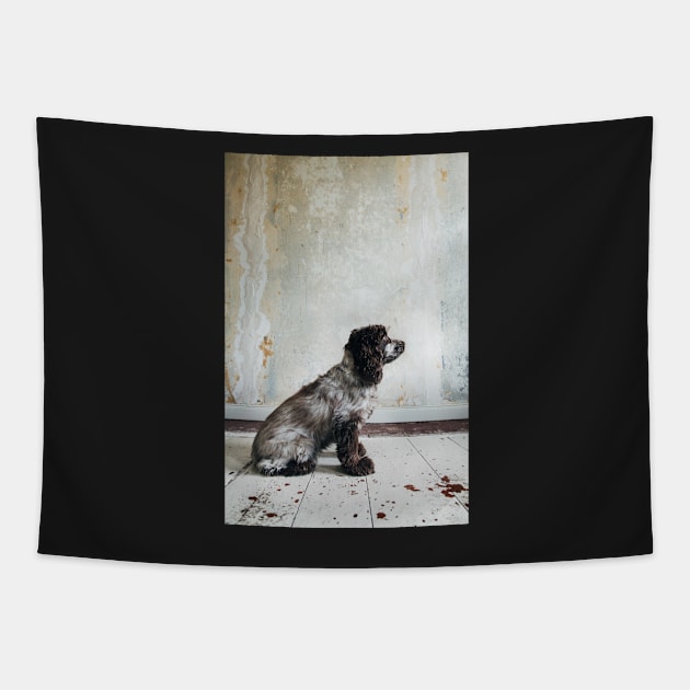 Profile of Cocker Spaniel Sitting in Shabby Apartment Tapestry by visualspectrum