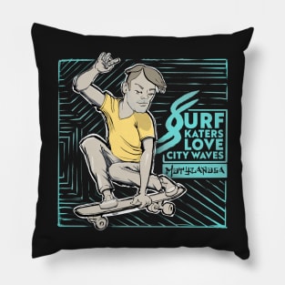 Surf skaters love city waves Pillow