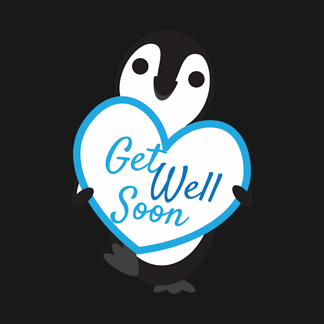 Cute Penguin Holding Get Well Soon Heart Shape Sign by sigdesign