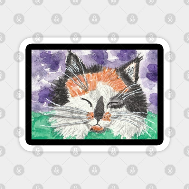 Cute Calico kitten cat face Magnet by SamsArtworks