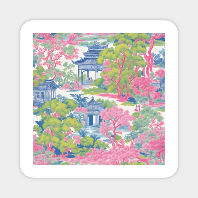 Chinoiserie garden in preppy colors Magnet by SophieClimaArt