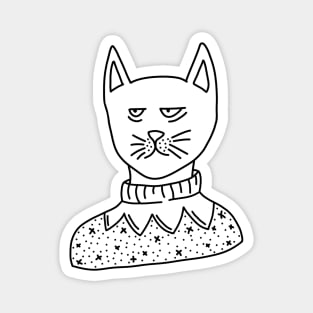 Tired Cat with Xmas Jumper Sticker Magnet