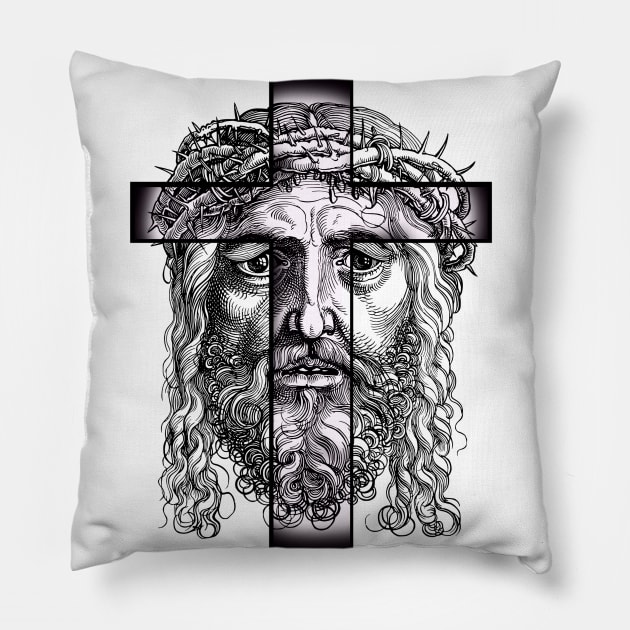 The face of Jesus Christ and the Holy Cross Pillow by Marccelus