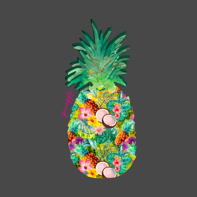 tropical pineapple exotic botanical illustration with floral tropical fruits, yellow fruit pattern over a by Zeinab taha