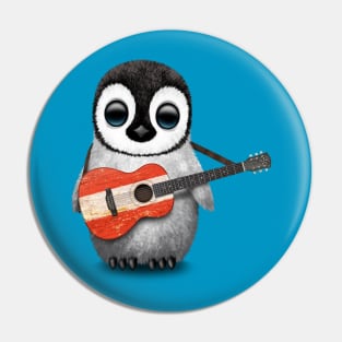 Baby Penguin Playing Austrian Flag Guitar Pin