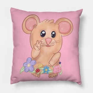 Peace Sign Hamster Meme with Flowers Pillow