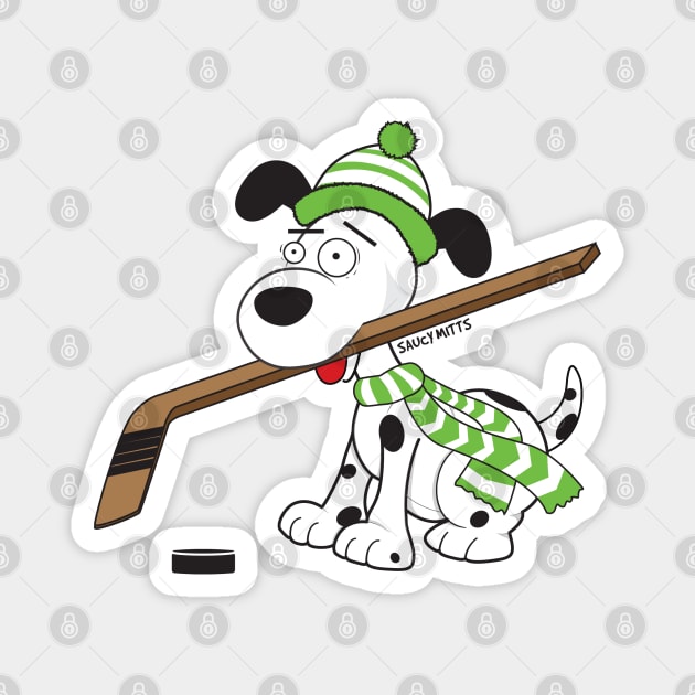 Cute Hockey Dog Magnet by SaucyMittsHockey