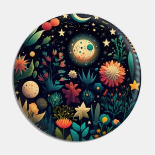 3. Celestial Bohemian Flowers Aesthetic Design Stars Moon Floral Cosmic Pattern Pin