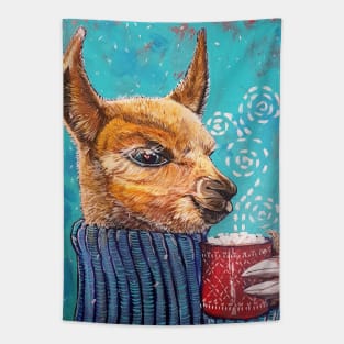 Llama Alpaca winter hot chocolate Tapestry