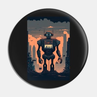 Giant futuristic robot attacking the city Pin