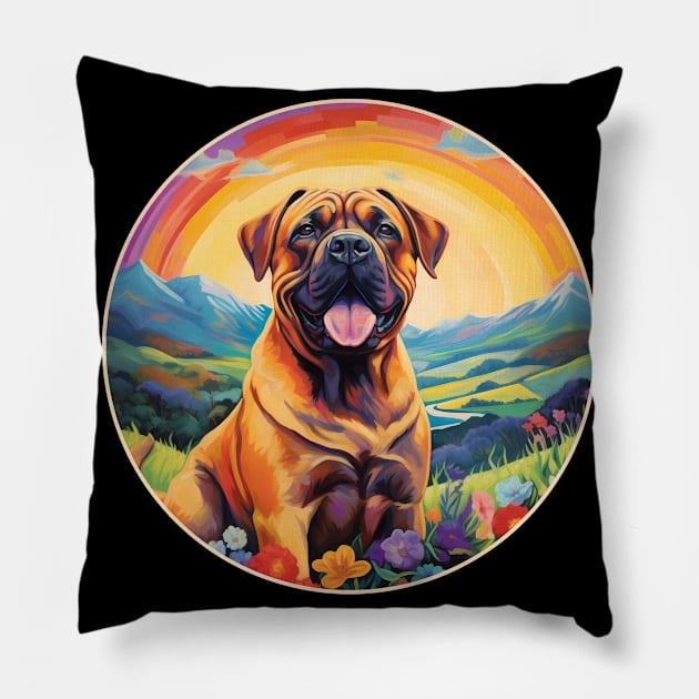 Boerboel Memorial Rainbow Bridge Colorful Dog Art Pillow by Sports Stars ⭐⭐⭐⭐⭐