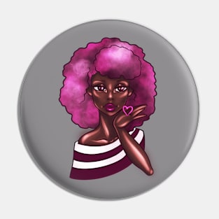 Black Girl Purple Afro Kiss Pin