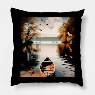 Moon Boat Birds And Turtles Pillow