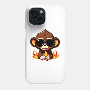 monkey with sunglasses on fire Phone Case