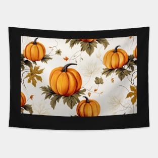 Fall Pumpkins and White Flowers Tapestry